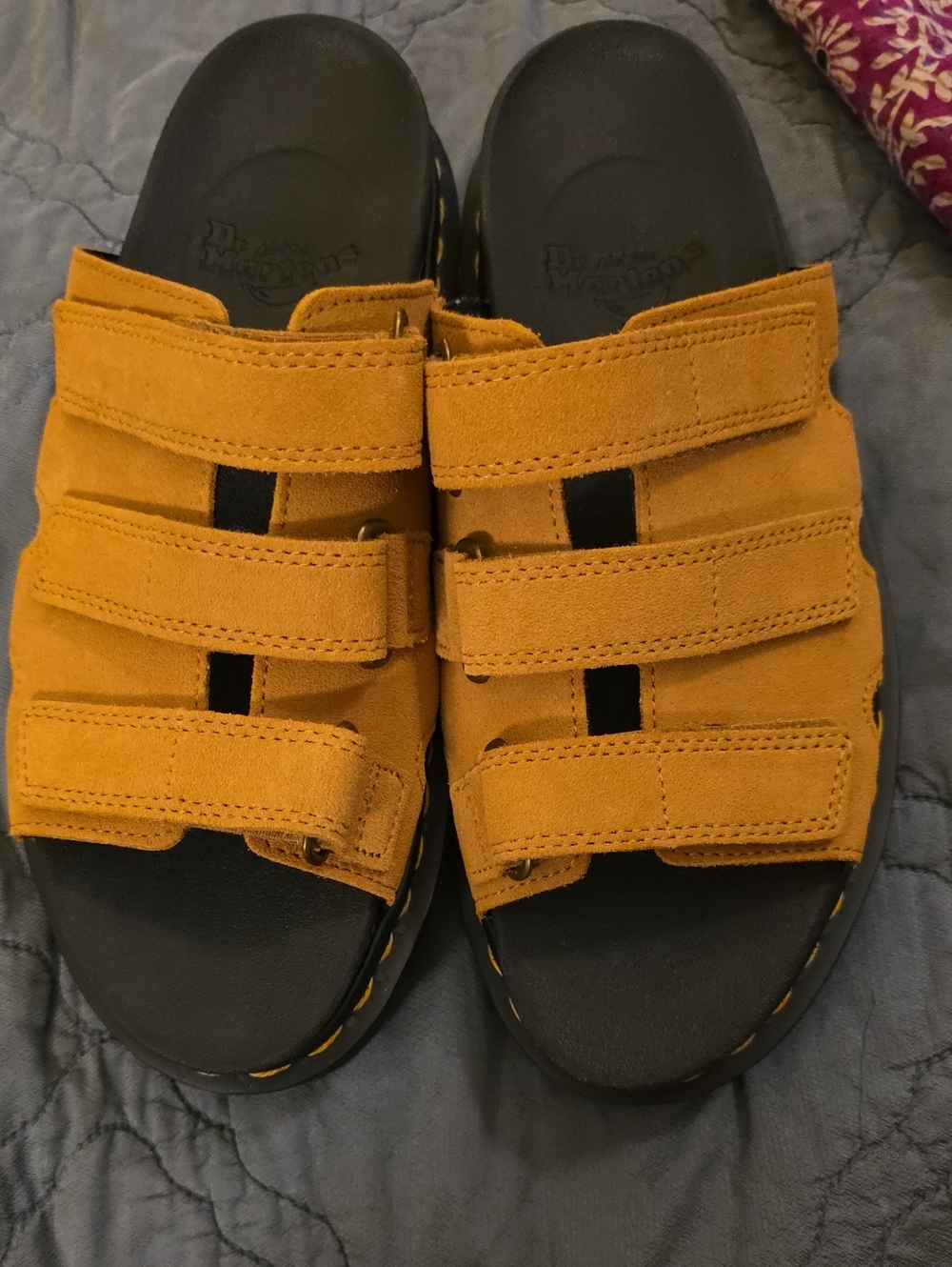 347- Dr. Martens Raine Slide in Tan Suede Triple-Strap